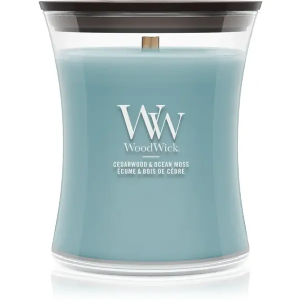 Woodwick Cedarwood & Ocean Moss lumânare parfumată cu fitil din lemn 275 g