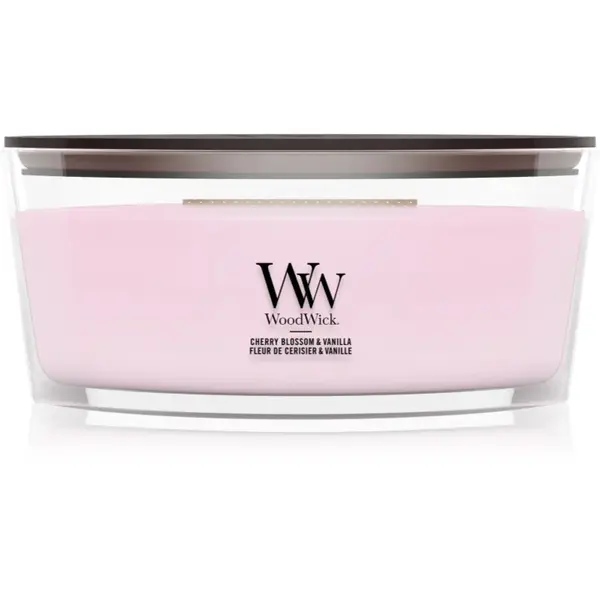 Woodwick Cherry Blossom & Vanilla lumânare parfumată cu fitil din lemn 453.6 g