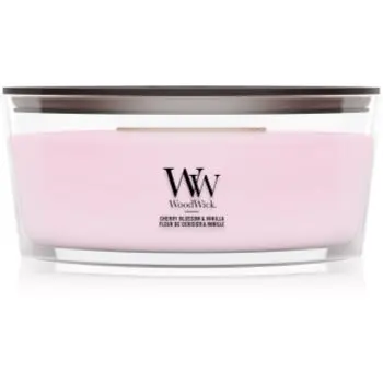 Woodwick Cherry Blossom & Vanilla lumânare parfumată cu fitil din lemn