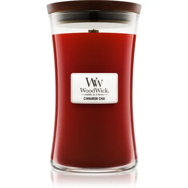 Woodwick Cinnamon Chai lumânare parfumată cu fitil din lemn 609.5 g
