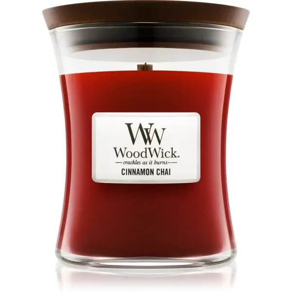 Woodwick Cinnamon Chai lumânare parfumată cu fitil din lemn 275 g