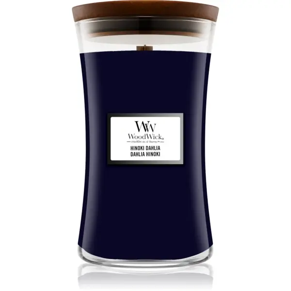 Woodwick Hinoki Dahlia lumânare parfumată cu fitil din lemn 610 g