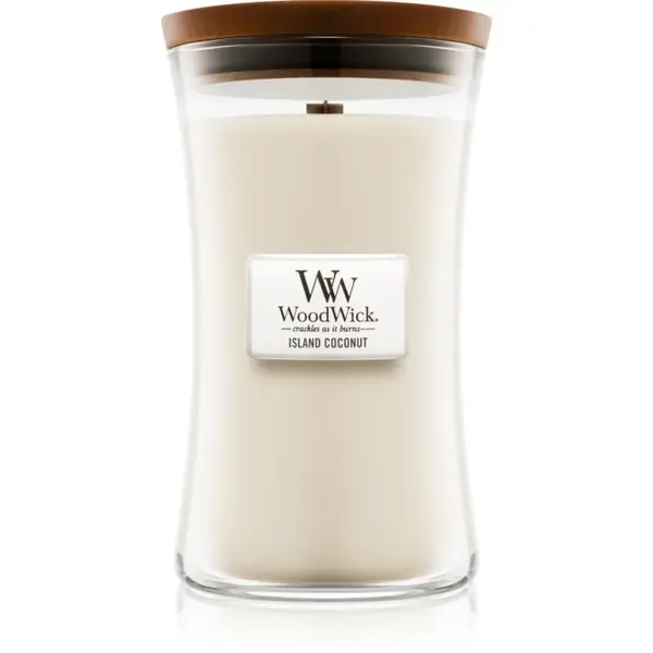 Woodwick Island Coconut lumânare parfumată cu fitil din lemn 609.5 g