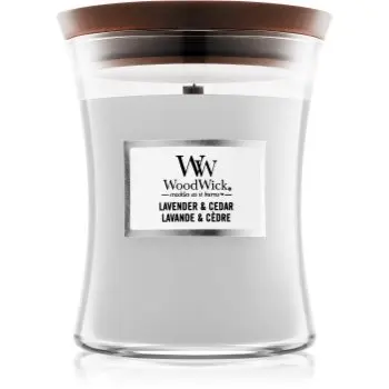 Woodwick Lavender & Cedar lumânare parfumată cu fitil din lemn