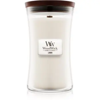 Woodwick Linen lumânare parfumată cu fitil din lemn