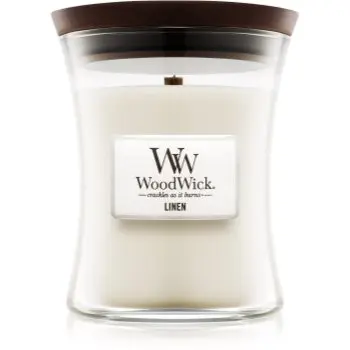 Woodwick Linen lumânare parfumată cu fitil din lemn