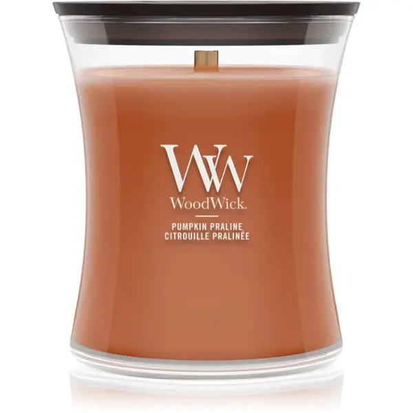 Woodwick Pumpkin Praline lumânare parfumată cu fitil din lemn 275 g