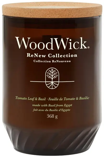 WoodWick ReNew Lumânare parfumată Tomato Leaf & Basil, 368 g