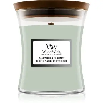 Woodwick Sagewood & Seagrass lumânare parfumată cu fitil din lemn
