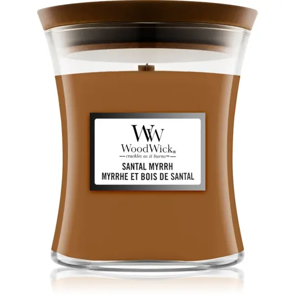 Woodwick Santal Myrrh lumânare parfumată cu fitil din lemn 275 g