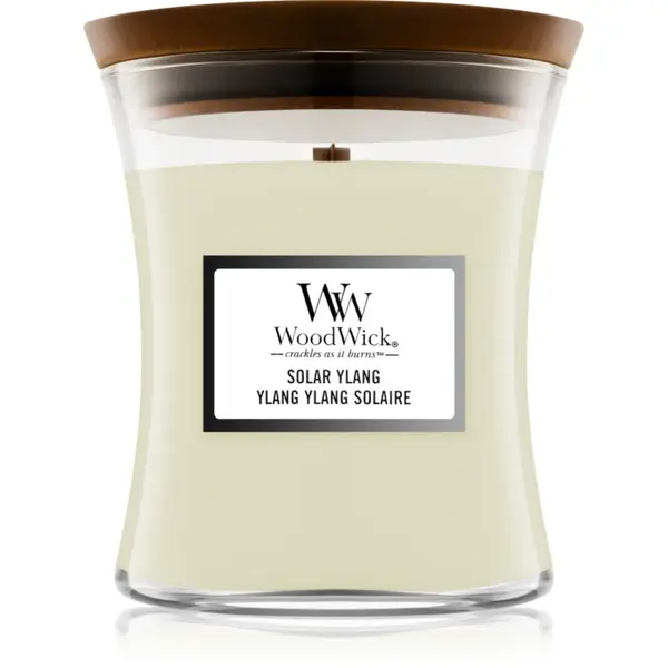 Woodwick Solar Ylang lumânare parfumată cu fitil din lemn 275 g