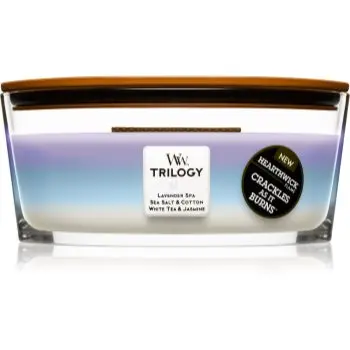 Woodwick Trilogy Calming Retreat lumânare parfumată cu fitil din lemn (hearthwick)