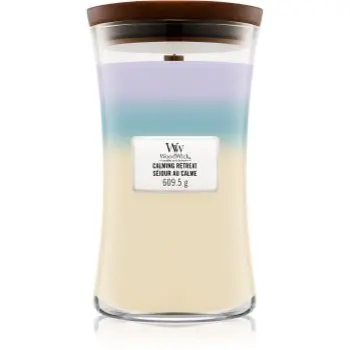 Woodwick Trilogy Calming Retreat lumânare parfumată cu fitil din lemn