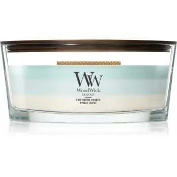 Woodwick Trilogy Driftwood Shores lumânare parfumată cu fitil din lemn