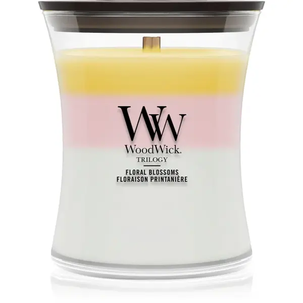 Woodwick Trilogy Floral Blossoms lumânare parfumată cu fitil din lemn 275 g