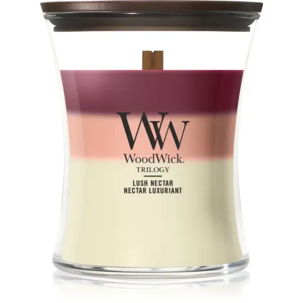 Woodwick Trilogy Lush Nectar lumânare parfumată cu fitil din lemn 275 g
