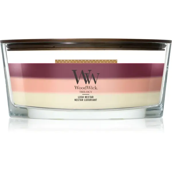 Woodwick Trilogy Lush Nectar lumânare parfumată cu fitil din lemn 453.6 g