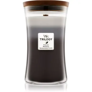 Woodwick Trilogy Warm Woods lumânare parfumată cu fitil din lemn