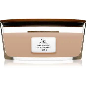 Woodwick Vanilla & Sea Salt lumânare parfumată cu fitil din lemn (hearthwick)