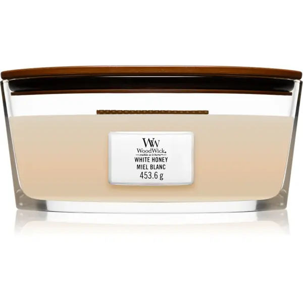 Woodwick White Honey lumânare parfumată cu fitil din lemn (hearthwick) 453 g
