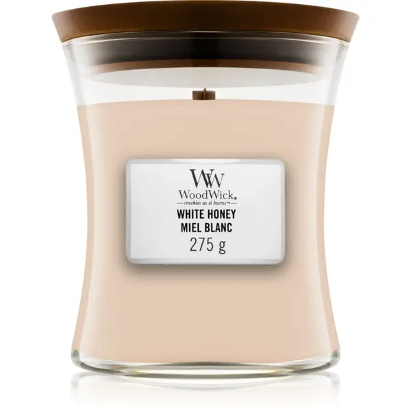 Woodwick White Honey Miel Blanc lumânare parfumată cu fitil din lemn 275 g