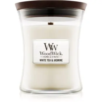 Woodwick White Tea & Jasmine lumânare parfumată cu fitil din lemn