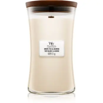 Woodwick White Tea & Jasmine lumânare parfumată cu fitil din lemn