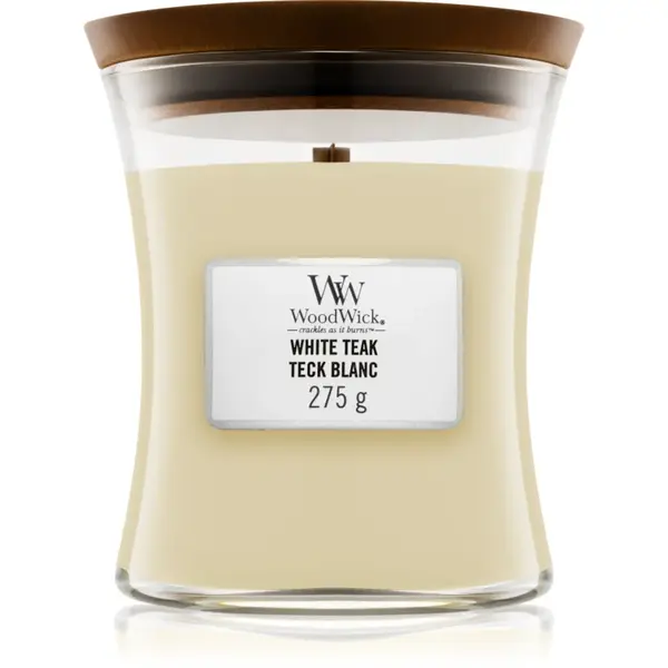 Woodwick White Teak lumânare parfumată cu fitil din lemn 275 g