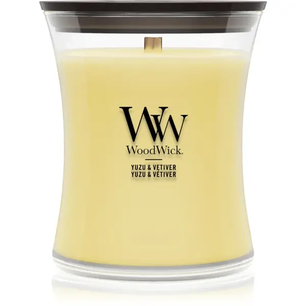 Woodwick Yuzu & Vetiver lumânare parfumată cu fitil din lemn 275 g