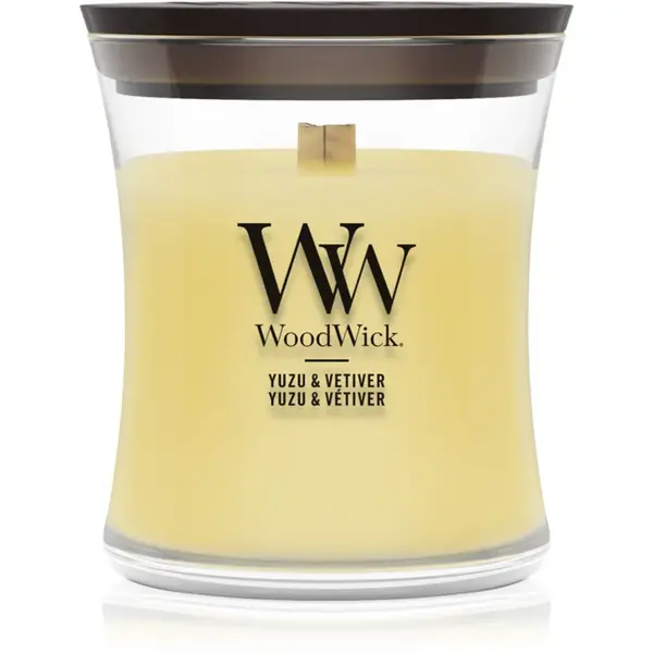 Woodwick Yuzu & Vetiver lumânare parfumată cu fitil din lemn 275 g