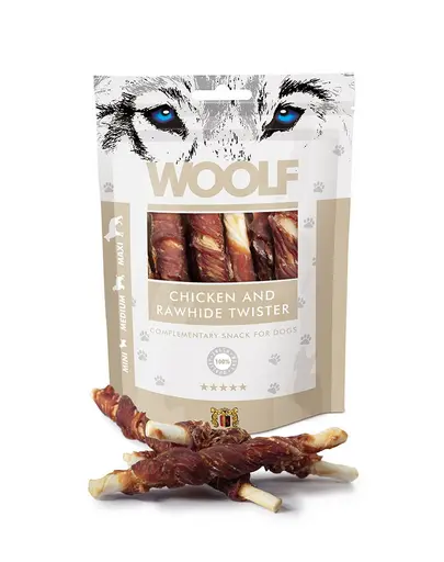 WOOLF Chicken And Rawhide Twister 100g piele uscata invelita in pui pentru caini