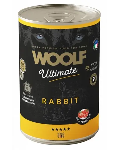 WOOLF Ultimate Adult Dog iepure și roșii 400g conservă hrană câini adulți