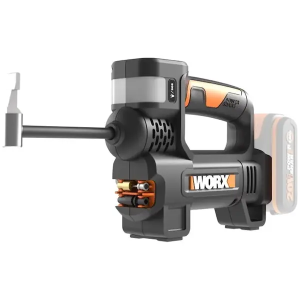 WORX Mini compresor pe acumulator WORX WX092.9, 20V, tehnologia WORX PowerShare, presiune max 10 bar, 150 psi, lanterna, accesorii, fara acumulator si incarcator