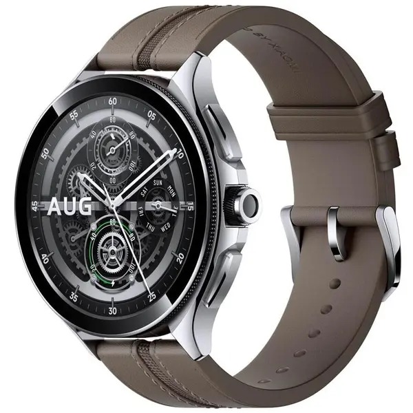 Xiaomi Ceas inteligent Xiaomi Watch 2 Pro, 4G LTE, Carcasa argintie, curea din piele, Maro