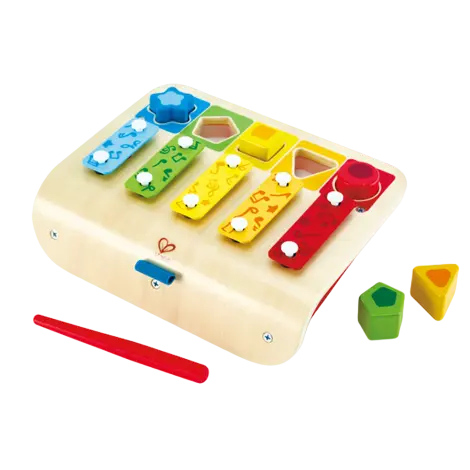 Xilofon cu 5 taste si Puzzle forme si culori, din lemn, 12luni+, Hape