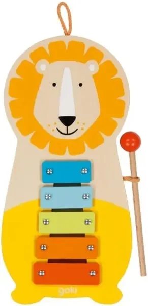 Xilofon din lemn Goki - Lion, cu 5 tonuri