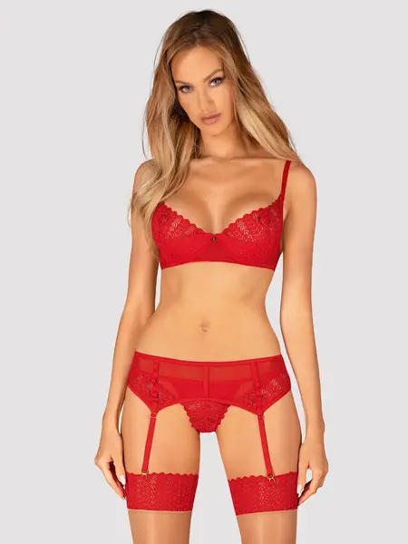 XL/2XL - Set compus din sutien, portjartier si chilot tanga Ingridia Rosu