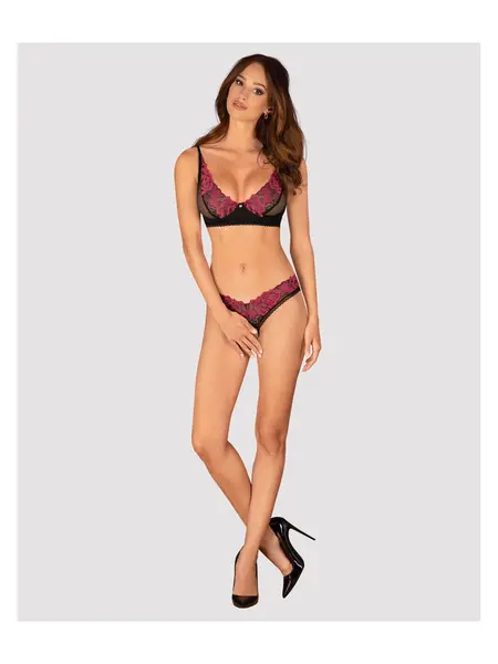 XL/2XL - Set trendy compus dintr-un sutien teddy negru cu decupaj în zona intimă