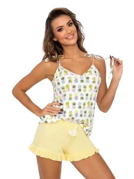 XL - Pijama compusa din top si pantaon scurt Ananas II Galben