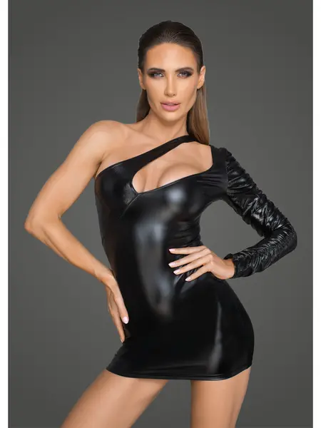 XL - Rochie trendy din imitatie de piele F199 Negru