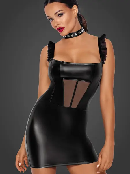 XL - Rochie trendy din imitatie de piele F257 Negru
