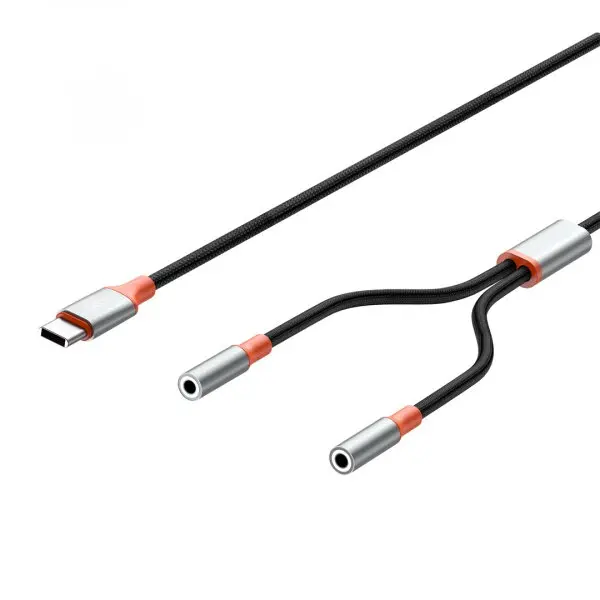 XO Design Cablu Audio Splitter USB-C - 2 x 3.5mm XO Design NB-R269B 2in1, 1.2m, Negru