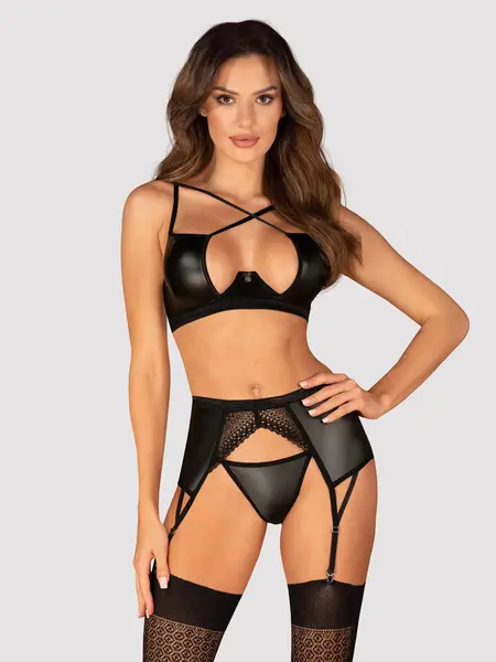 XS/S - Set compus din sutien, portjartier si chilot tanga Norides 3 Negru