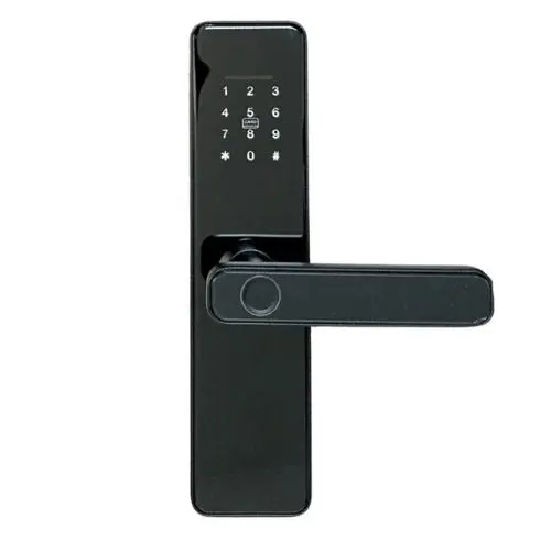 Yala smart MALAGA GLS BLACK cu placa frontala din sticla, cod PIN, card RFID, cheie si aplicatie