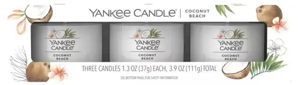 Yankee Candle Set Coconut Beach - Lumânare parfumată, 3 х 37 g