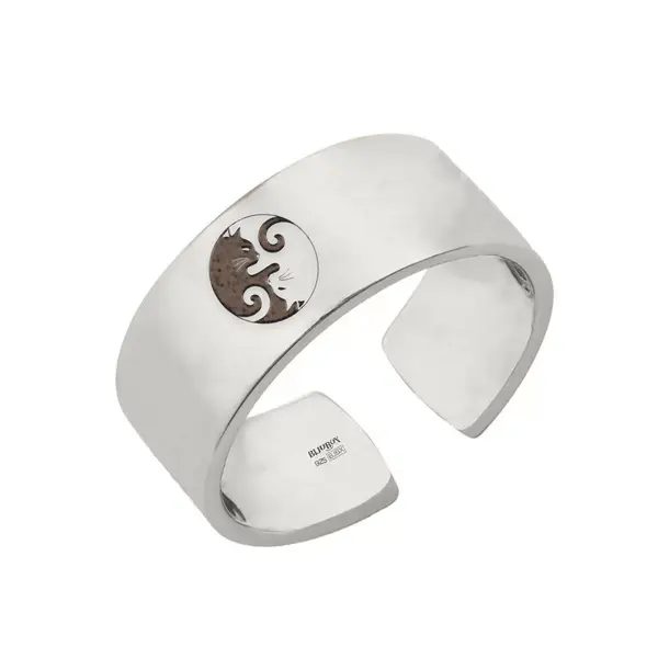 Yin&Yang - Inel reglabil personalizat cu doua pisici din argint 925