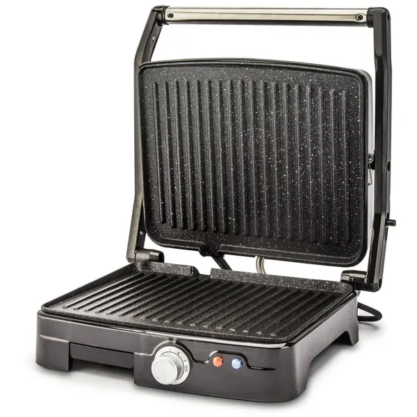 ZELMER Grill electric Zelmer ZPR2000, putere de 2200 W, suprafata antiaderenta, 29x23 cm, deschidere 180 grade, termostat reglabil, tava pentru grasimi, maner la atingere rece