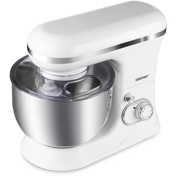 ZELMER Mixer planetar Zelmer ZKR1350, 1200 W, 6 trepte de viteza, functie Smartmix, pulse, bol inox 5 l, accesorii amestecare, framantare, mixare, carcasa plastic, Alb