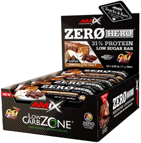 ZeroHero Protein Bar Box, ciocolată și cocos, 15 buc, Amix