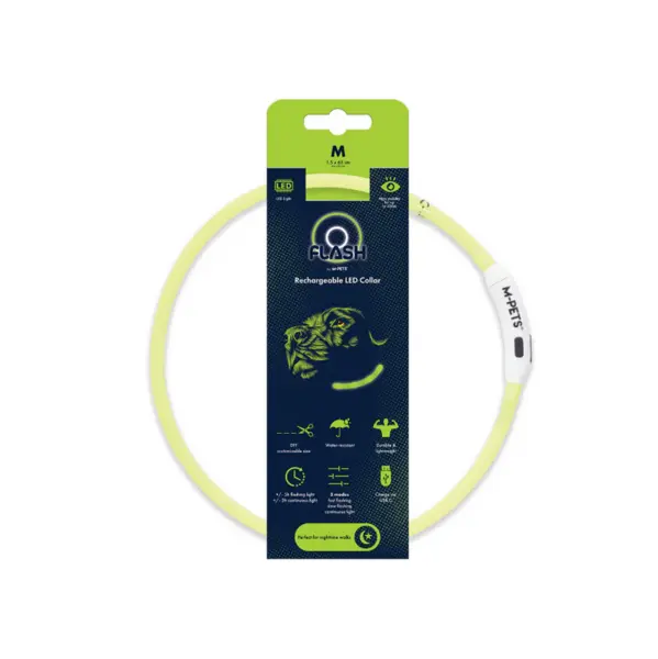 Zgardă LED reîncărcabilă pentru câini M-PETS FLASH Green 10855599 M